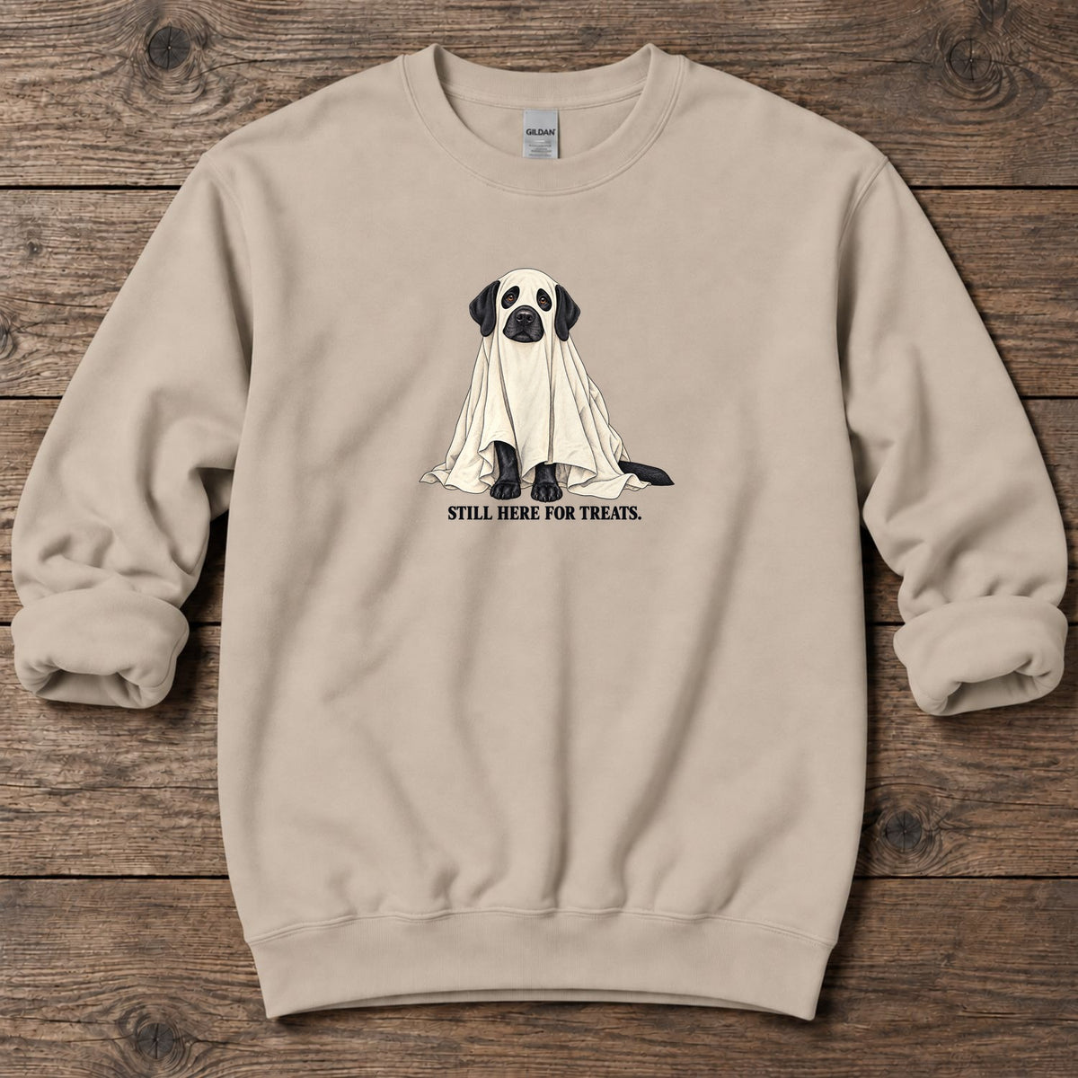 Still Here for Treats Ghost Lab Midweight Sweatshirt in Sand, Salty Paws coastal sweatshirt