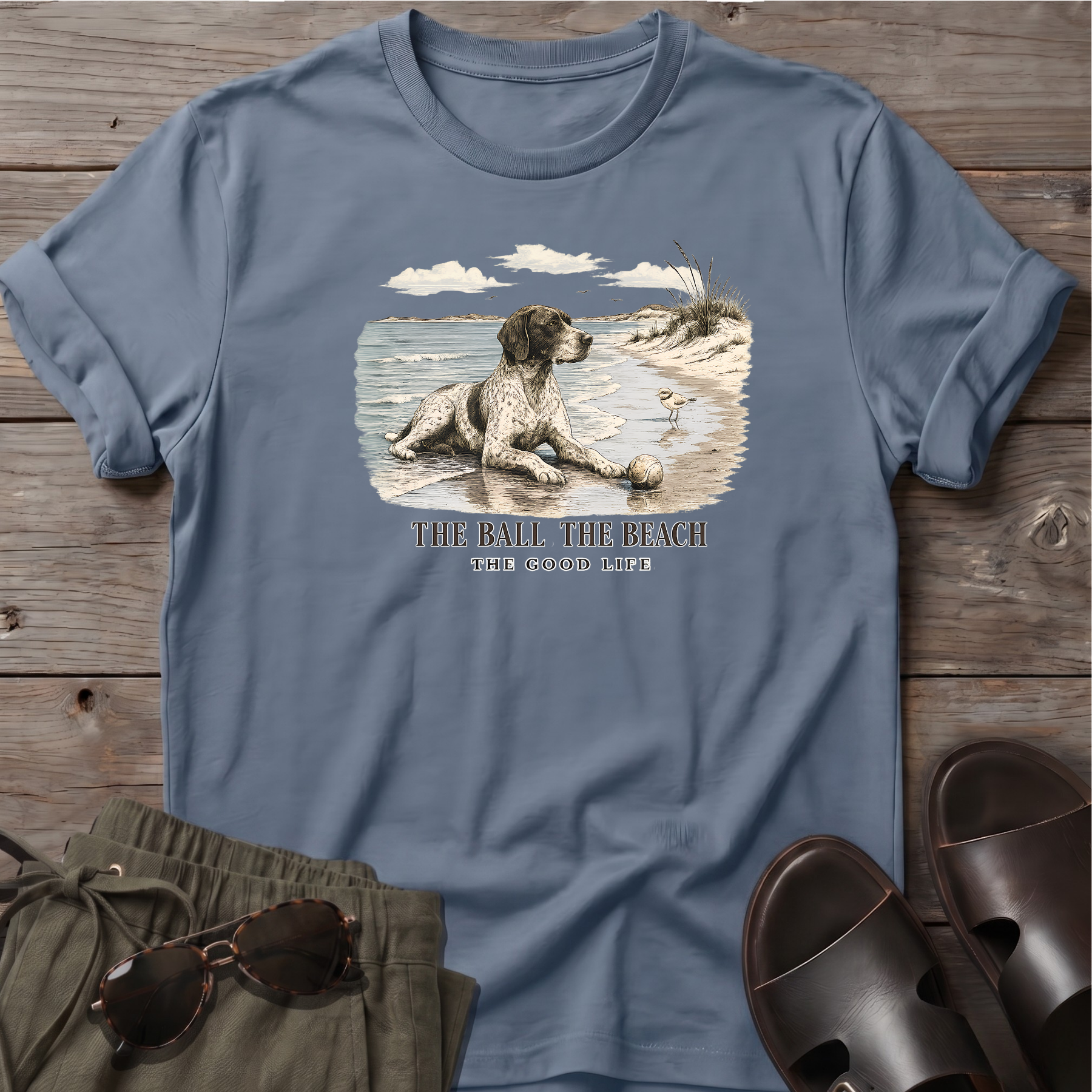 Ball Beach & Shorthair Pointer Dog T-Shirt