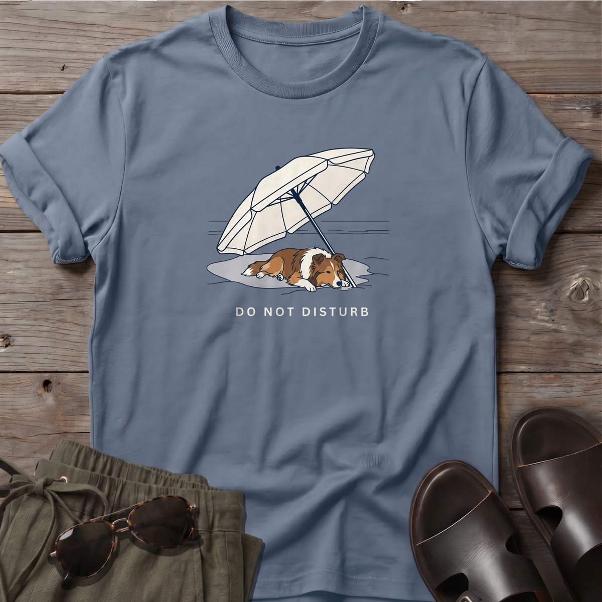 Do Not Disturb Collie T-Shirt in Stone Blue
