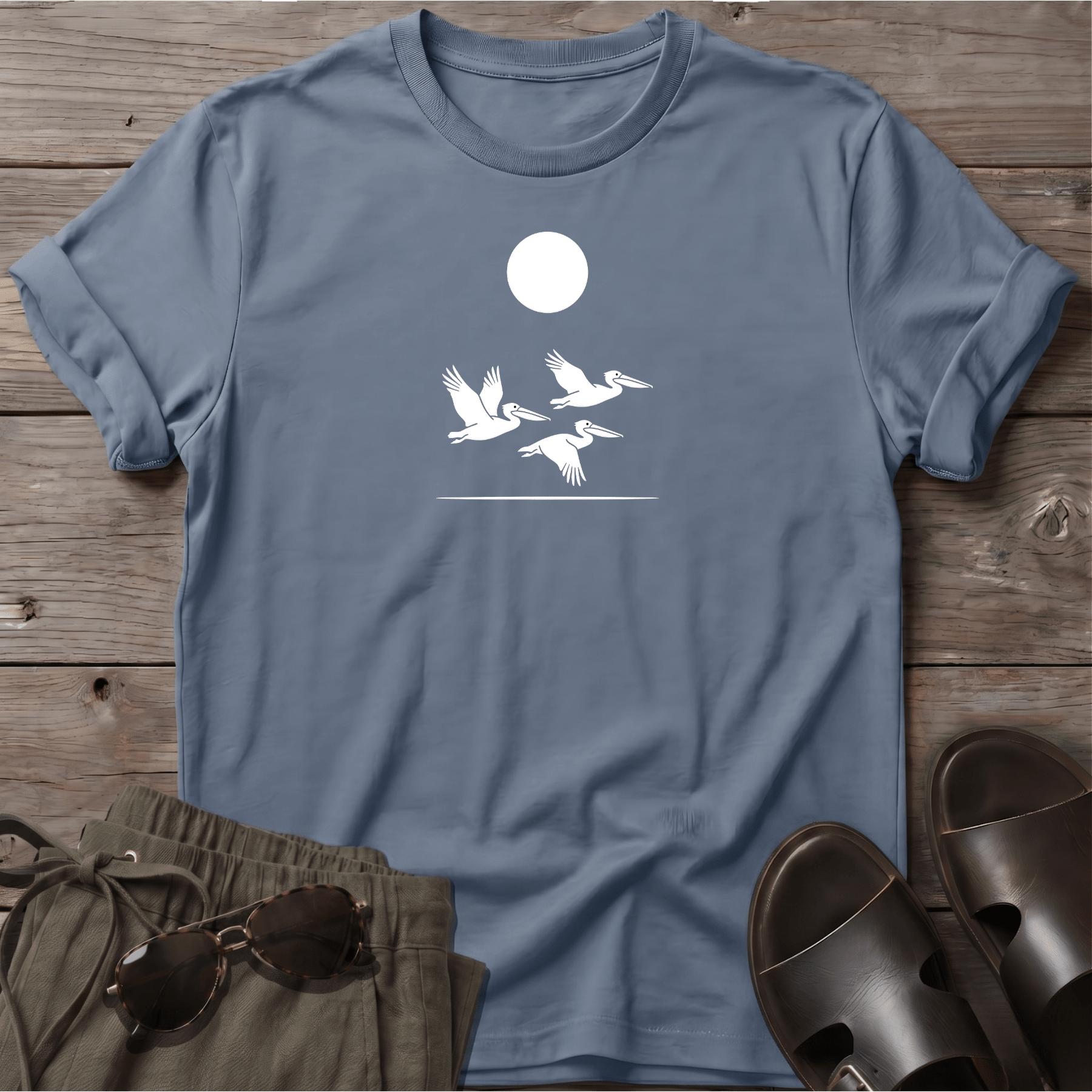 3 Pelicans Salty Paws Tee - stone blue coastal dog t-shirt