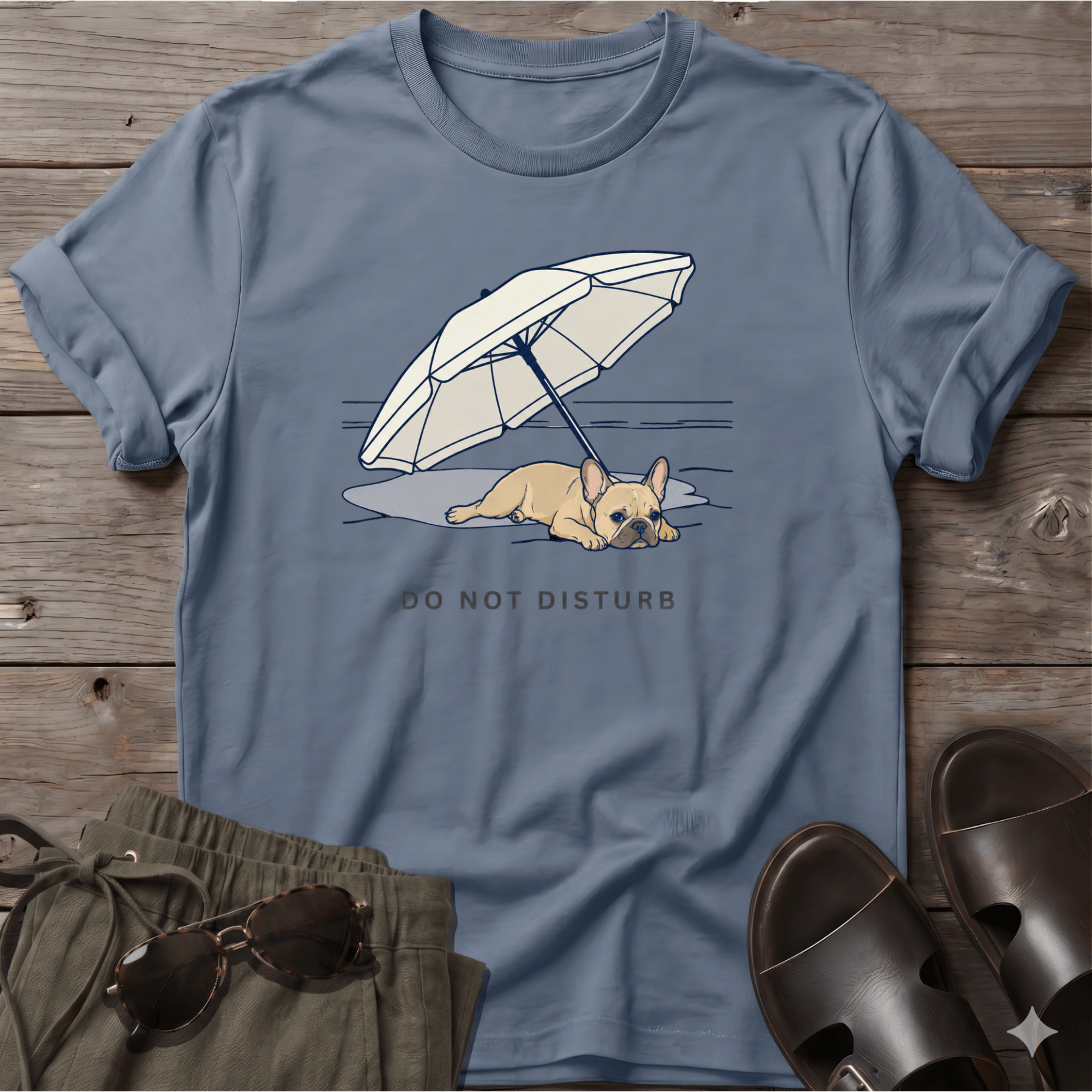 Frenchie DO NOT DISTURB T-Shirt — Dog Beach Line Art Tee - dog lover coastal t-shirt, Salty Paws