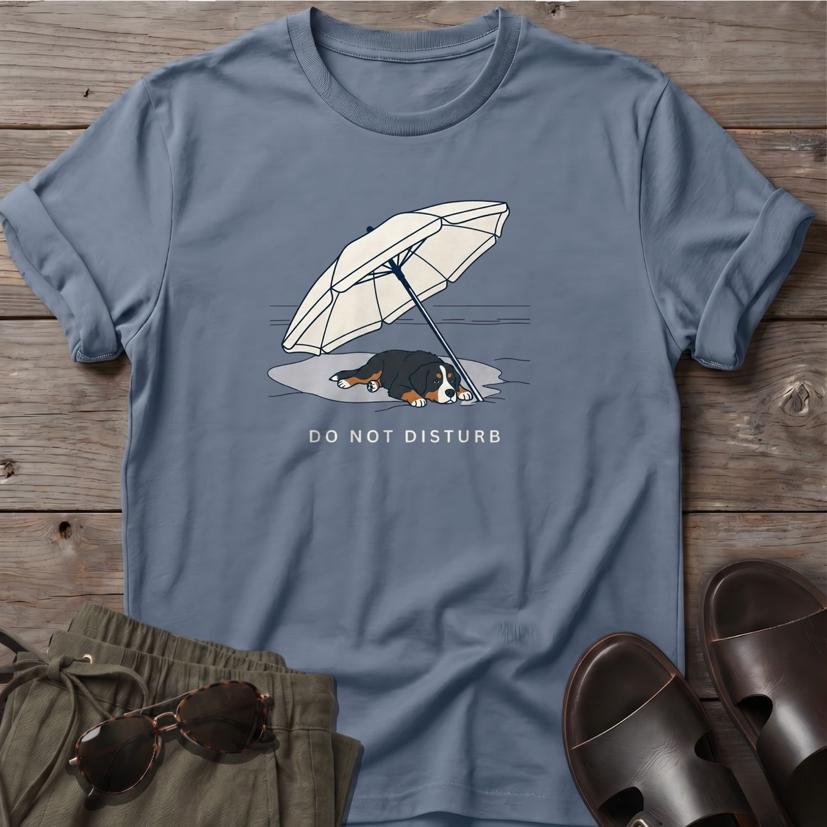 Do Not Disturb Bernese Mountain Dog T-Shirt in Stone Blue