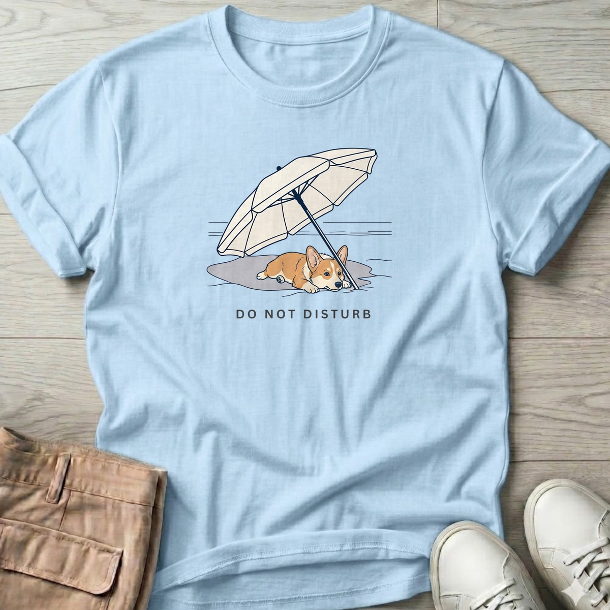 Do Not Disturb Corgi T-Shirt in Light Blue