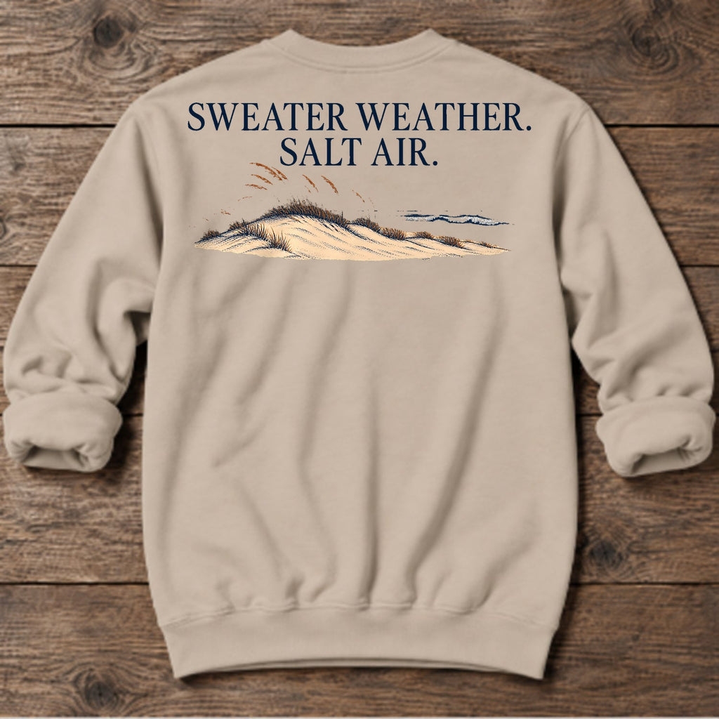 Sweater Weather Salt Air Back Design Midweight Sweatshirt in Sand, Salty Paws coastal sweatshirt