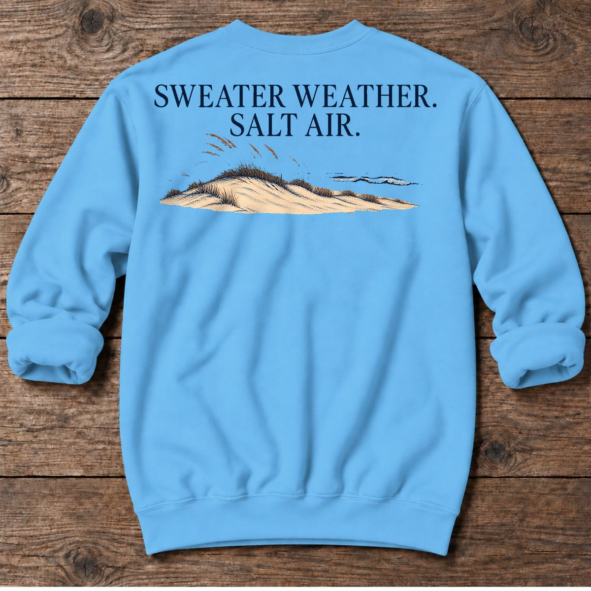 Sweater Weather Salt Air Back Design Midweight Sweatshirt in Sky, Salty Paws coastal sweatshirt