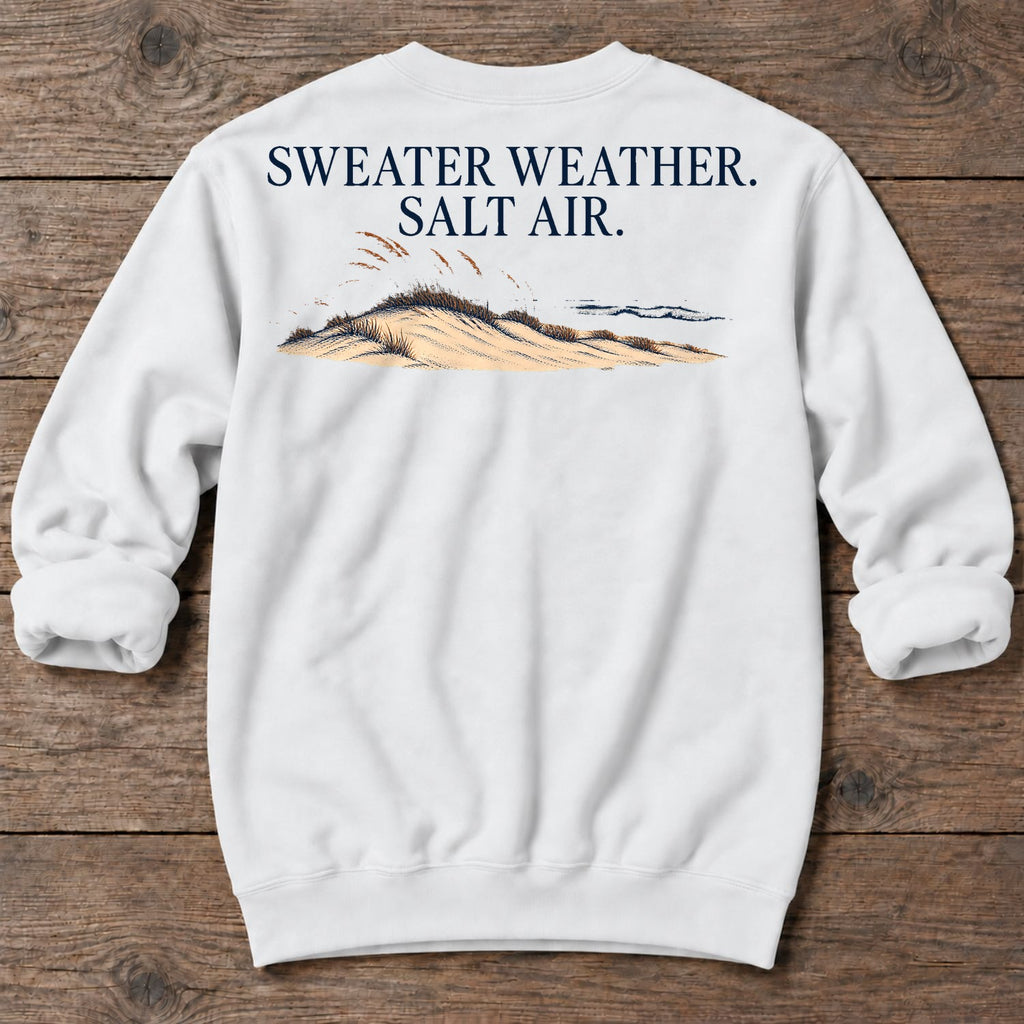 Sweater Weather Salt Air Back Design Midweight Sweatshirt in White, Salty Paws coastal sweatshirt
