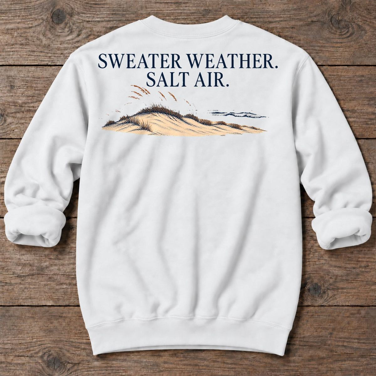 Sweater Weather Salt Air Back Design Midweight Sweatshirt in White, Salty Paws coastal sweatshirt