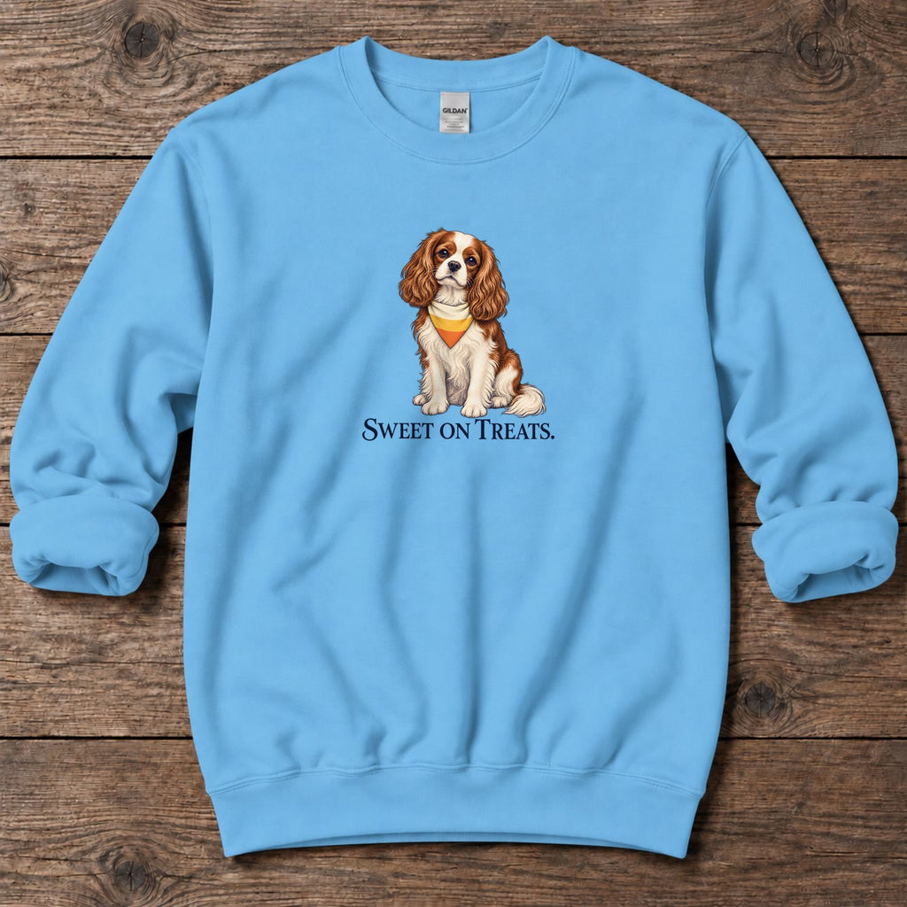 Sweet on Treats Candy Corn Cavalier Midweight Sweatshirt in Sky, Salty Paws coastal sweatshirt