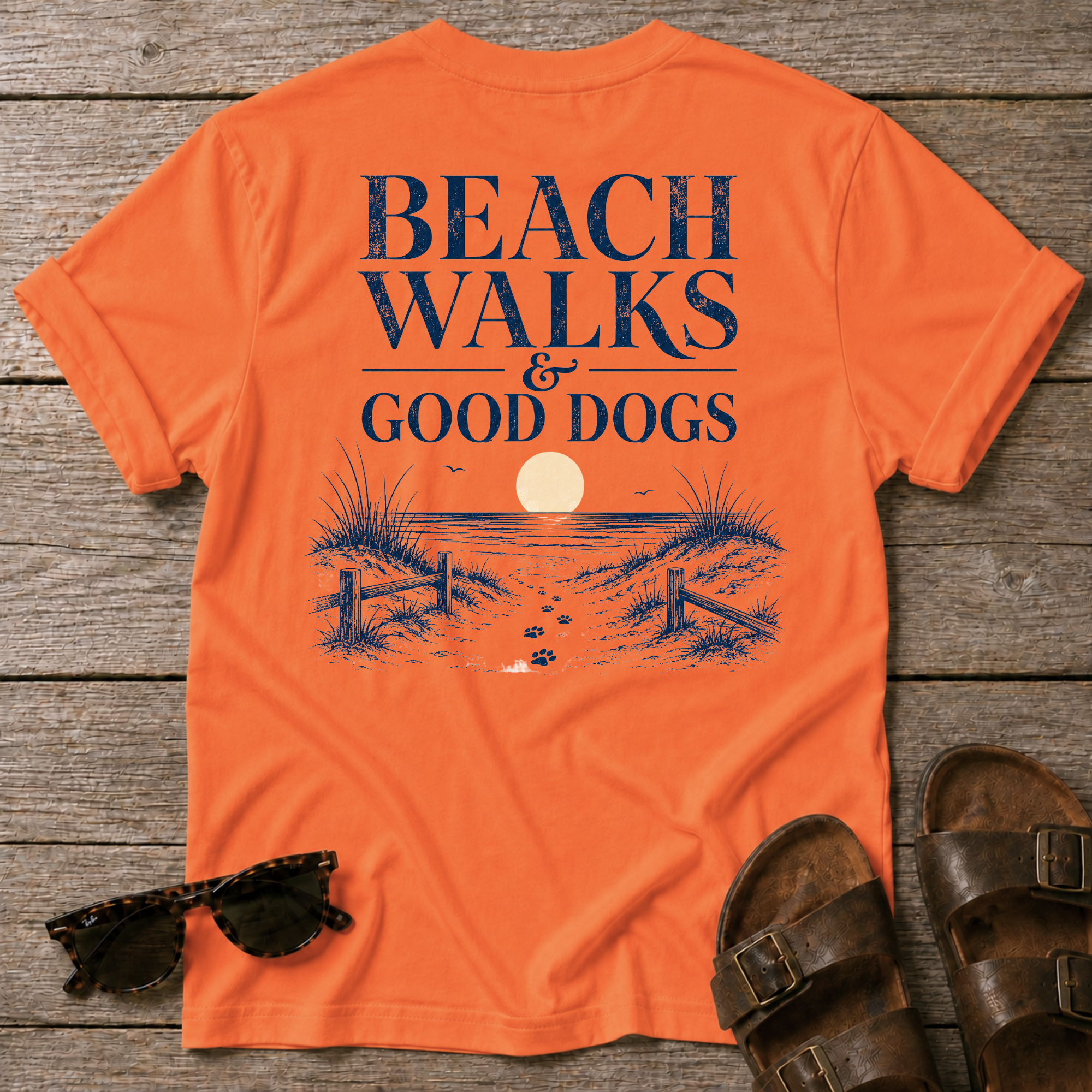 Beach Walks Good Dogs BACK DESIGN T-Shirt