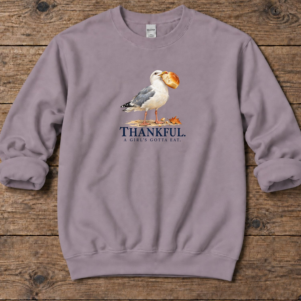 Thankful A Girl's Gotta Eat Seagull Midweight Sweatshirt in Paragon, Salty Paws coastal sweatshirt