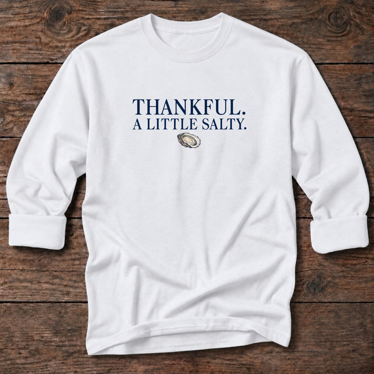 Thankful A Little Salty Long T-Shirt in White, Salty Paws coastal long sleeve tee