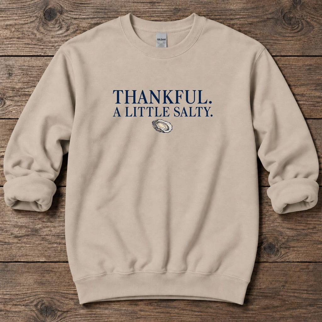 Thankful A Little Salty Midweight Sweatshirt in Sand, Salty Paws coastal sweatshirt