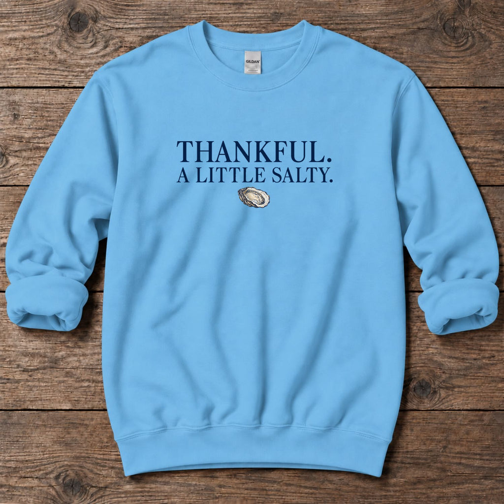 Thankful A Little Salty Midweight Sweatshirt in Sky, Salty Paws coastal sweatshirt
