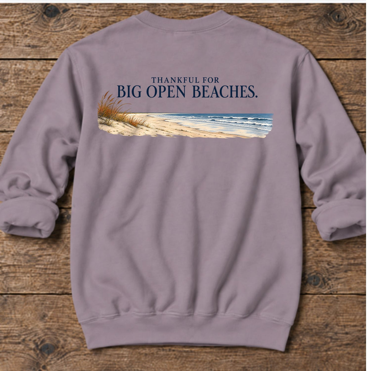 Thankful for Big Open Beaches Back Design Midweight Sweatshirt in Paragon, Salty Paws coastal sweatshirt
