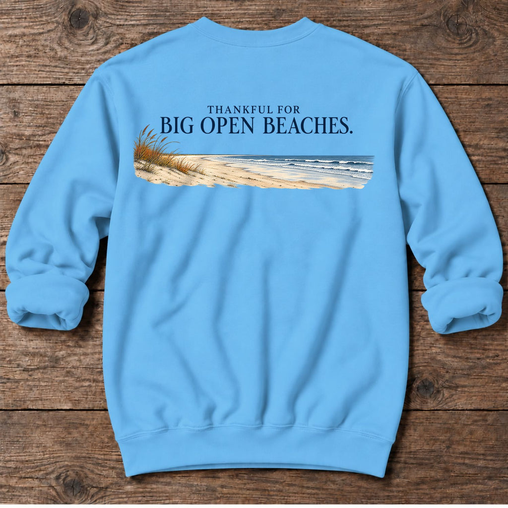 Thankful for Big Open Beaches Back Design Midweight Sweatshirt in Sky, Salty Paws coastal sweatshirt