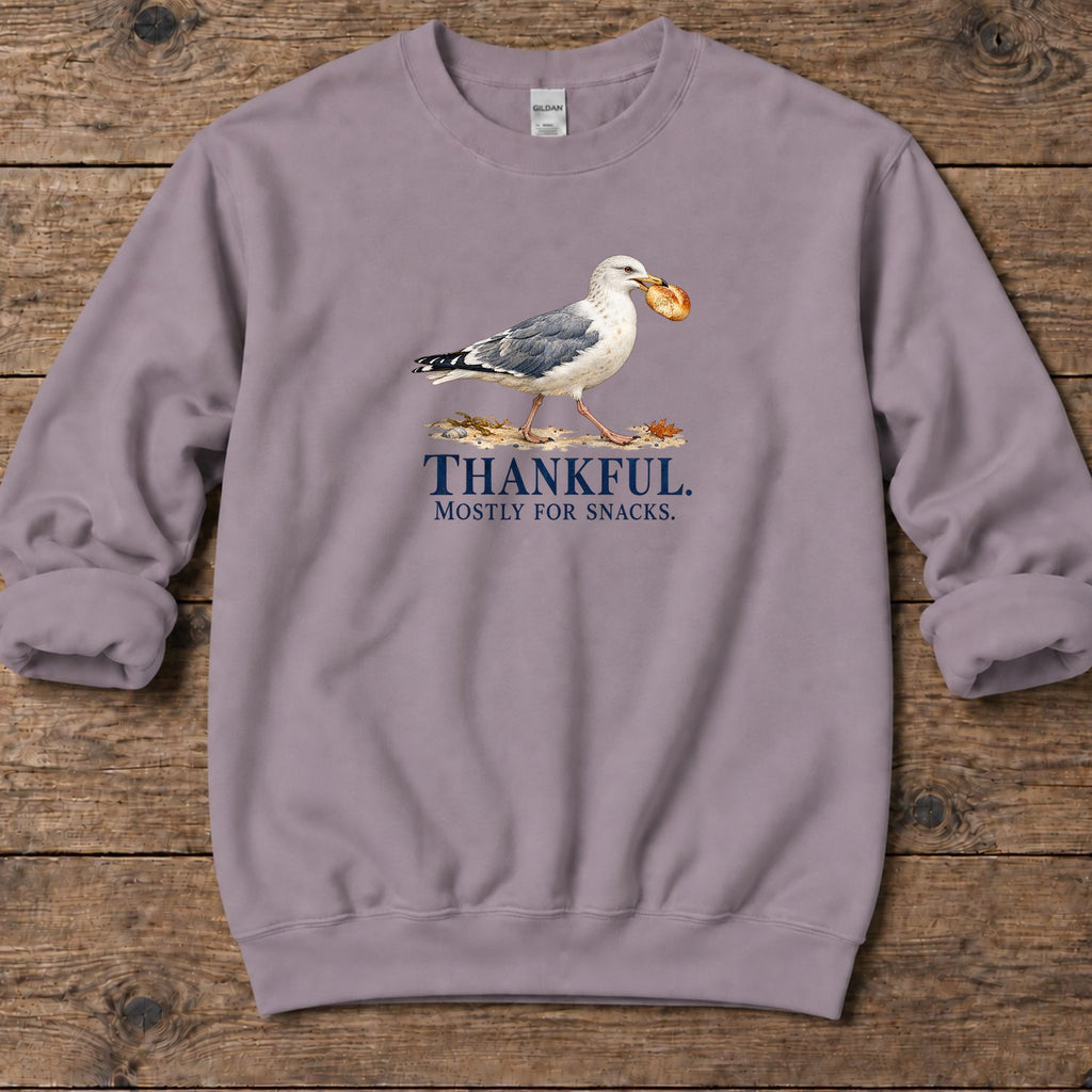 Thankful Mostly for Snacks Seagull Midweight Sweatshirt in Paragon, Salty Paws coastal sweatshirt