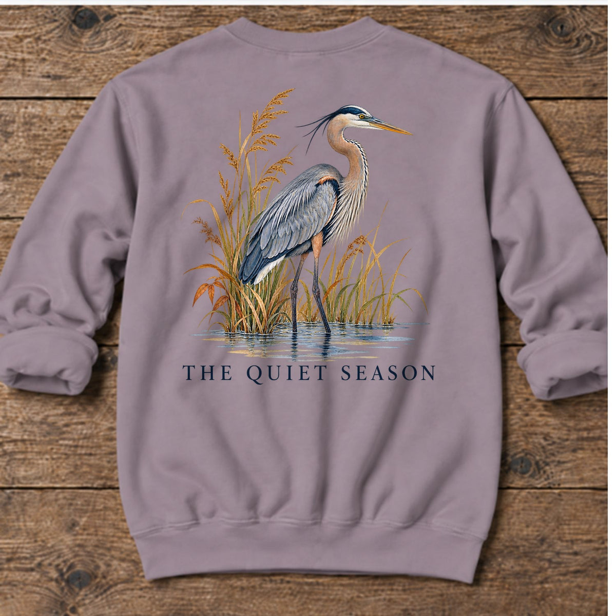 The Quiet Season Heron Back Design Midweight Sweatshirt in Paragon, Salty Paws coastal sweatshirt