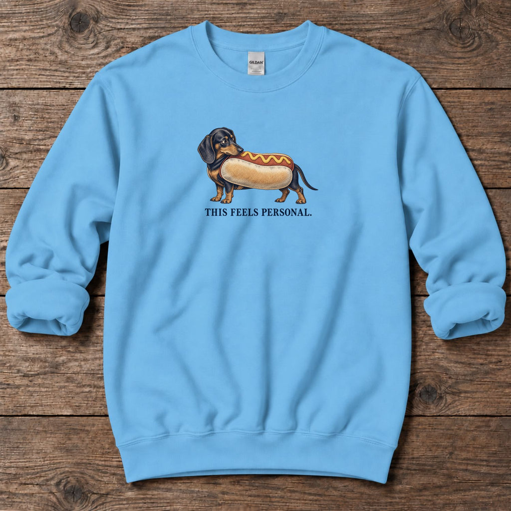 This Feels Personal Hot Dog Dachshund Midweight Sweatshirt in Sky, Salty Paws coastal sweatshirt