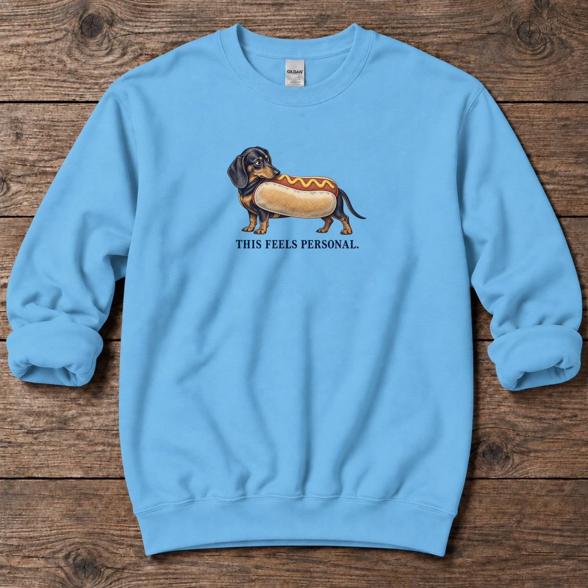 This Feels Personal Hot Dog Dachshund Midweight Sweatshirt in Sky, Salty Paws coastal sweatshirt