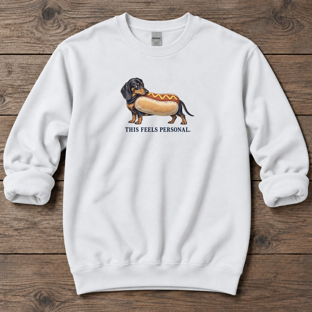 This Feels Personal Hot Dog Dachshund Midweight Sweatshirt in White, Salty Paws coastal sweatshirt