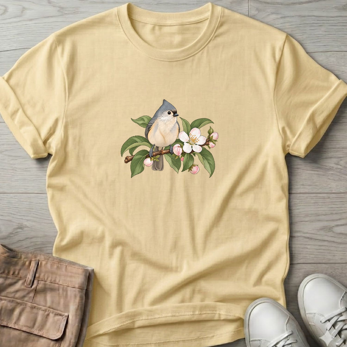 Titmouse Blossom T-Shirt in Cornsilk