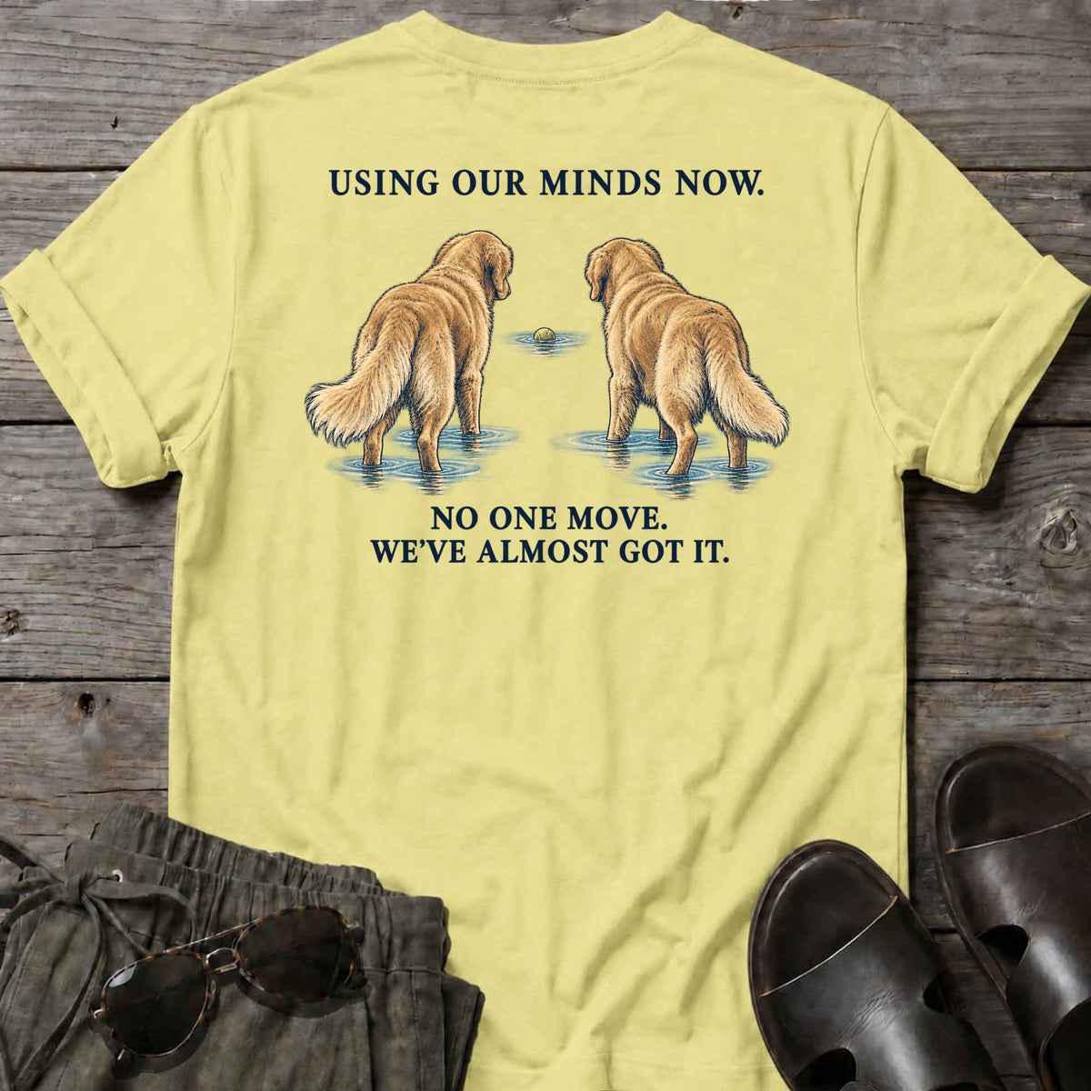 Using Our Minds Now Back Design T-Shirt in Cornsilk, back view