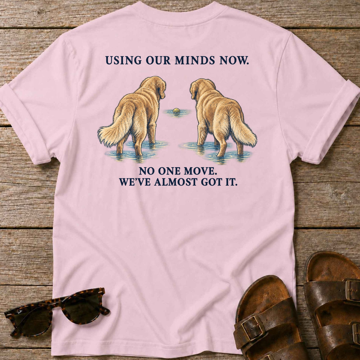 Using Our Minds Now Back Design T-Shirt in Light Pink, back view
