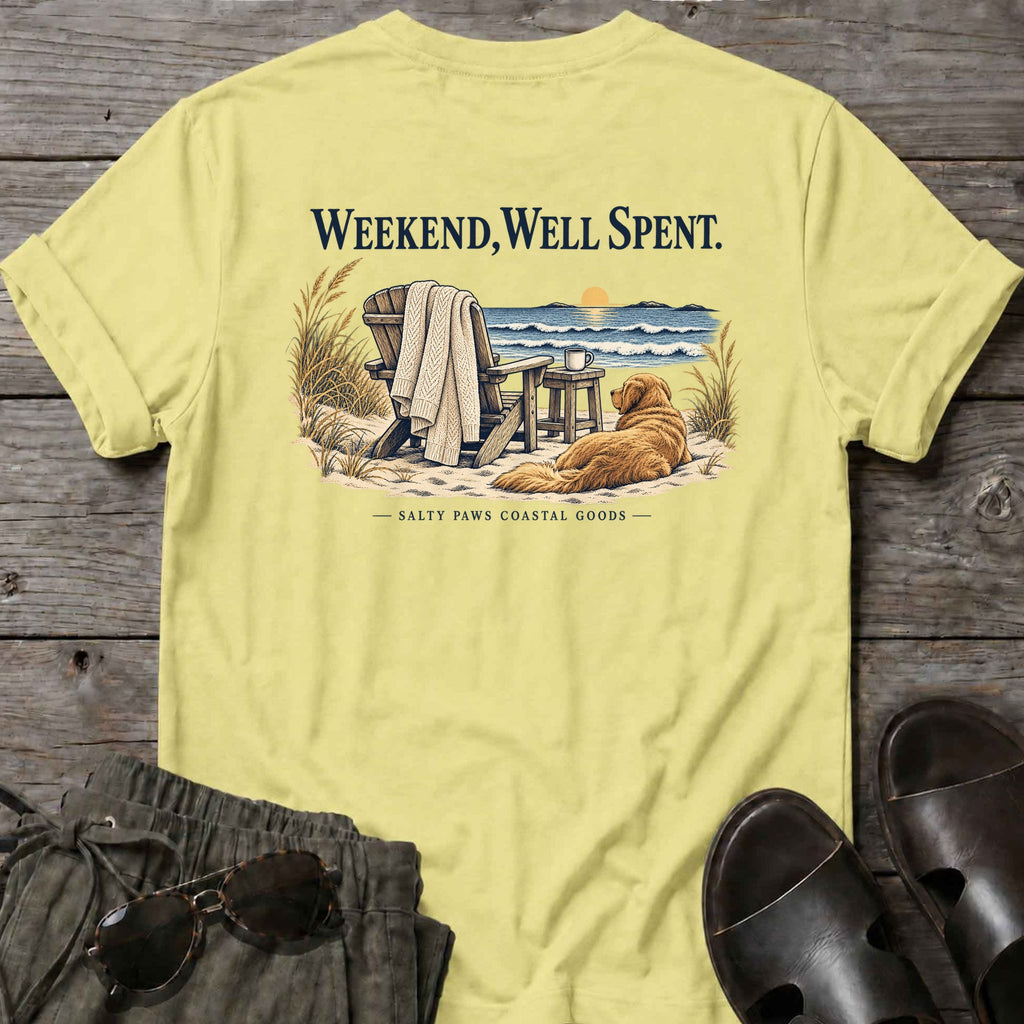 Weekend, Well Spent Back Design T-Shirt in Cornsilk, back view