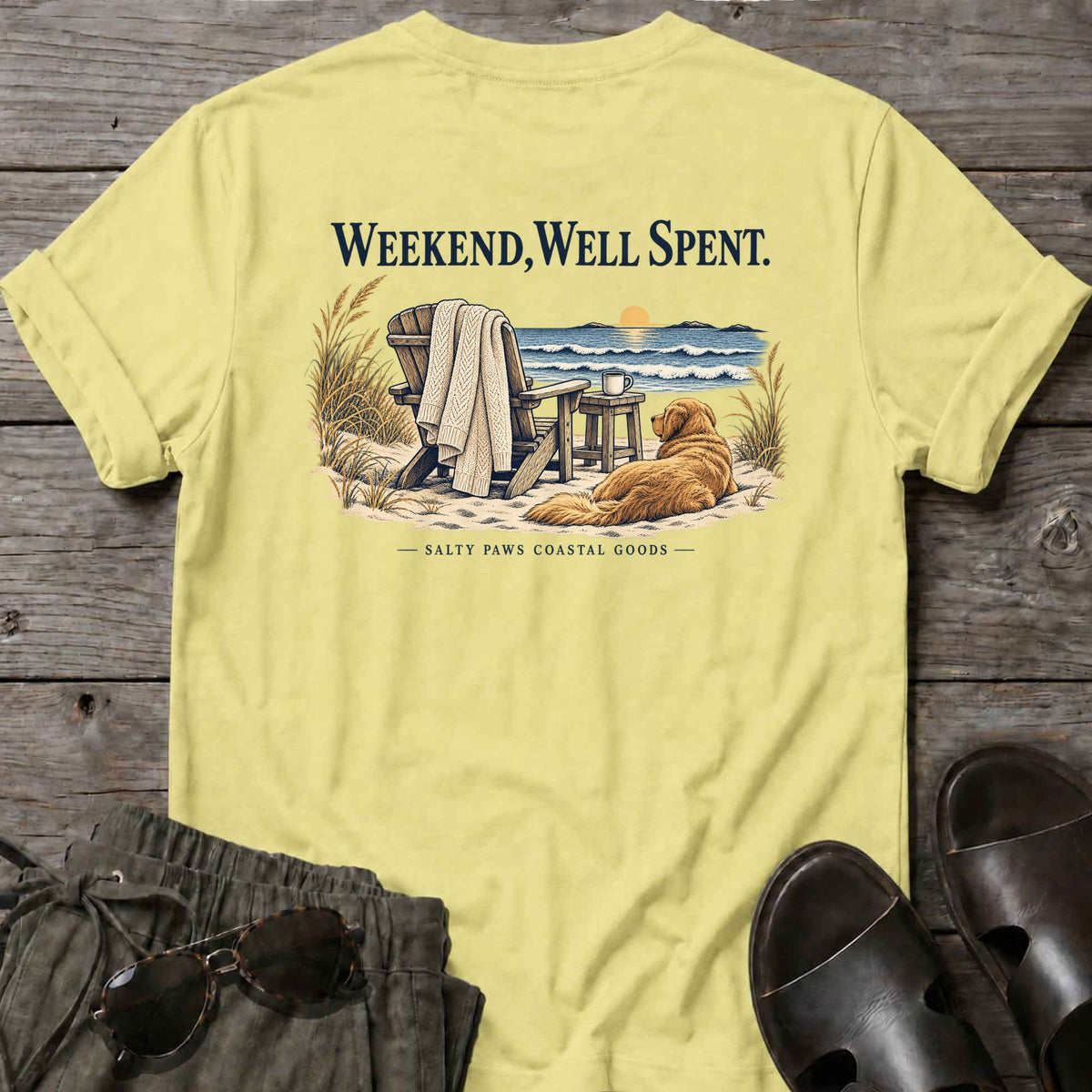 Weekend, Well Spent Back Design T-Shirt in Cornsilk, back view