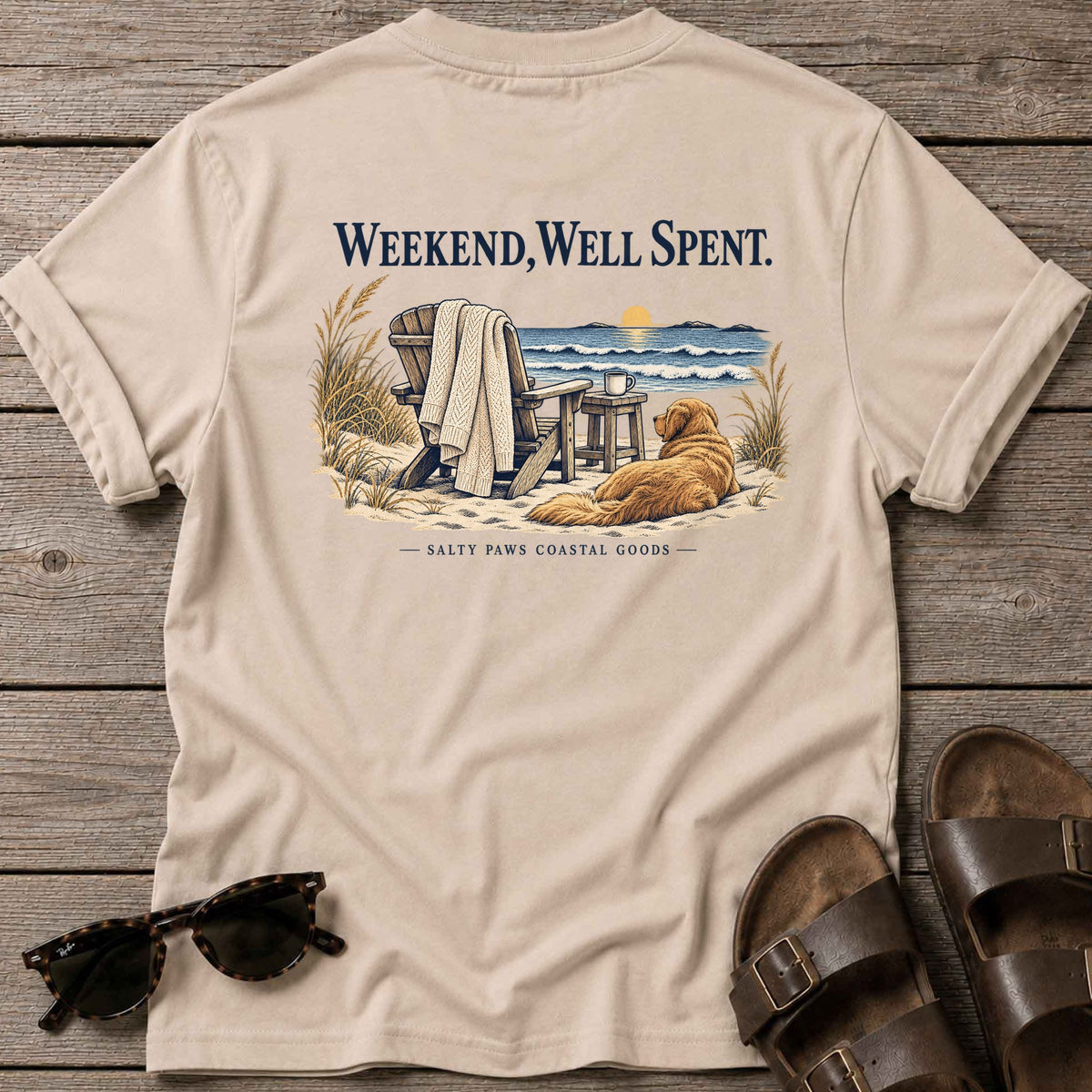 Weekend, Well Spent Back Design T-Shirt in Sand, back view
