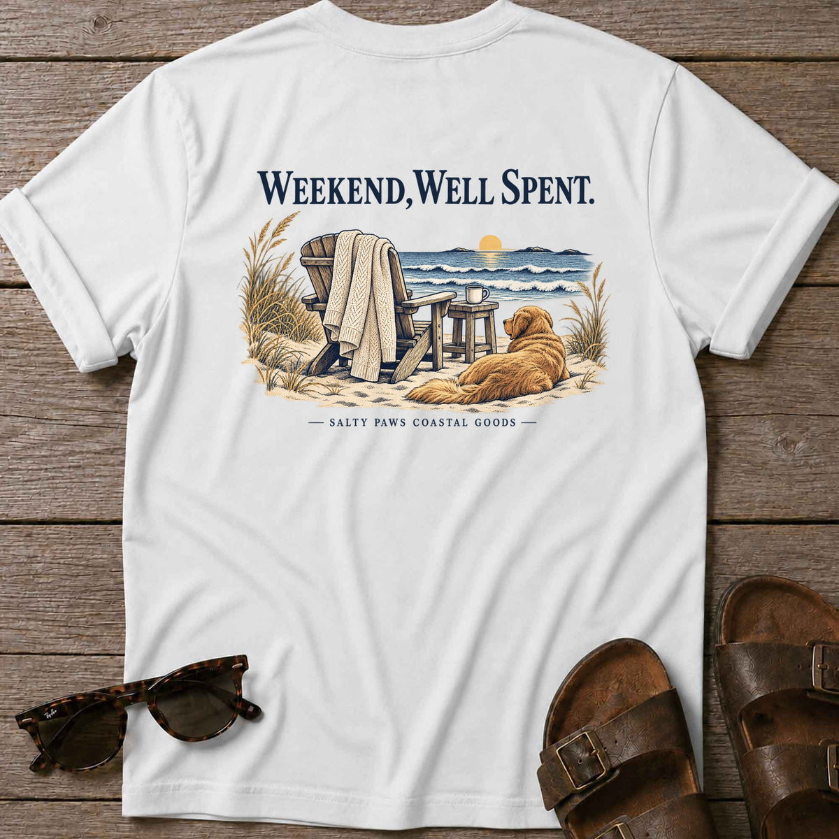 Weekend, Well Spent Back Design T-Shirt in White, back view