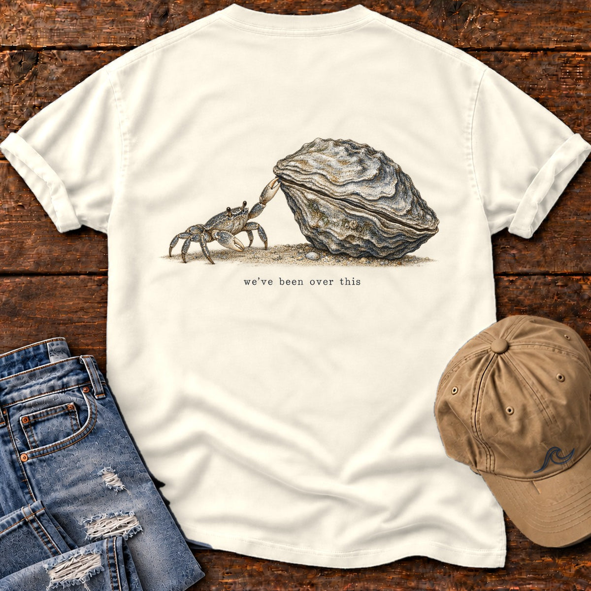 We've Been Over This Crab Back Design T-Shirt Comfort Colors in Ivory, Salty Paws Comfort Colors T-Shirt, back design flat lay