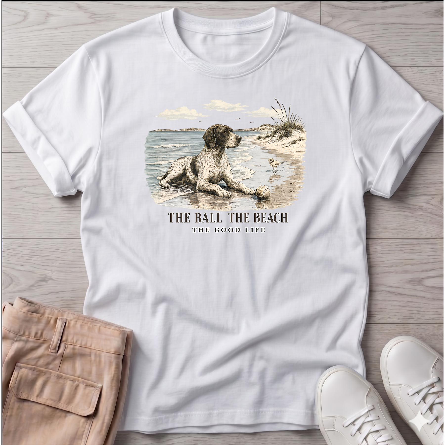 Ball Beach & Shorthair Pointer Dog T-Shirt