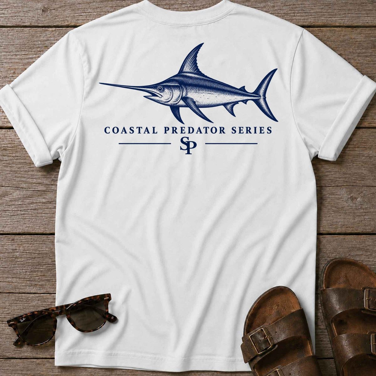 Swordfish Coastal Predator T-Shirt in White, Salty Paws coastal t-shirt