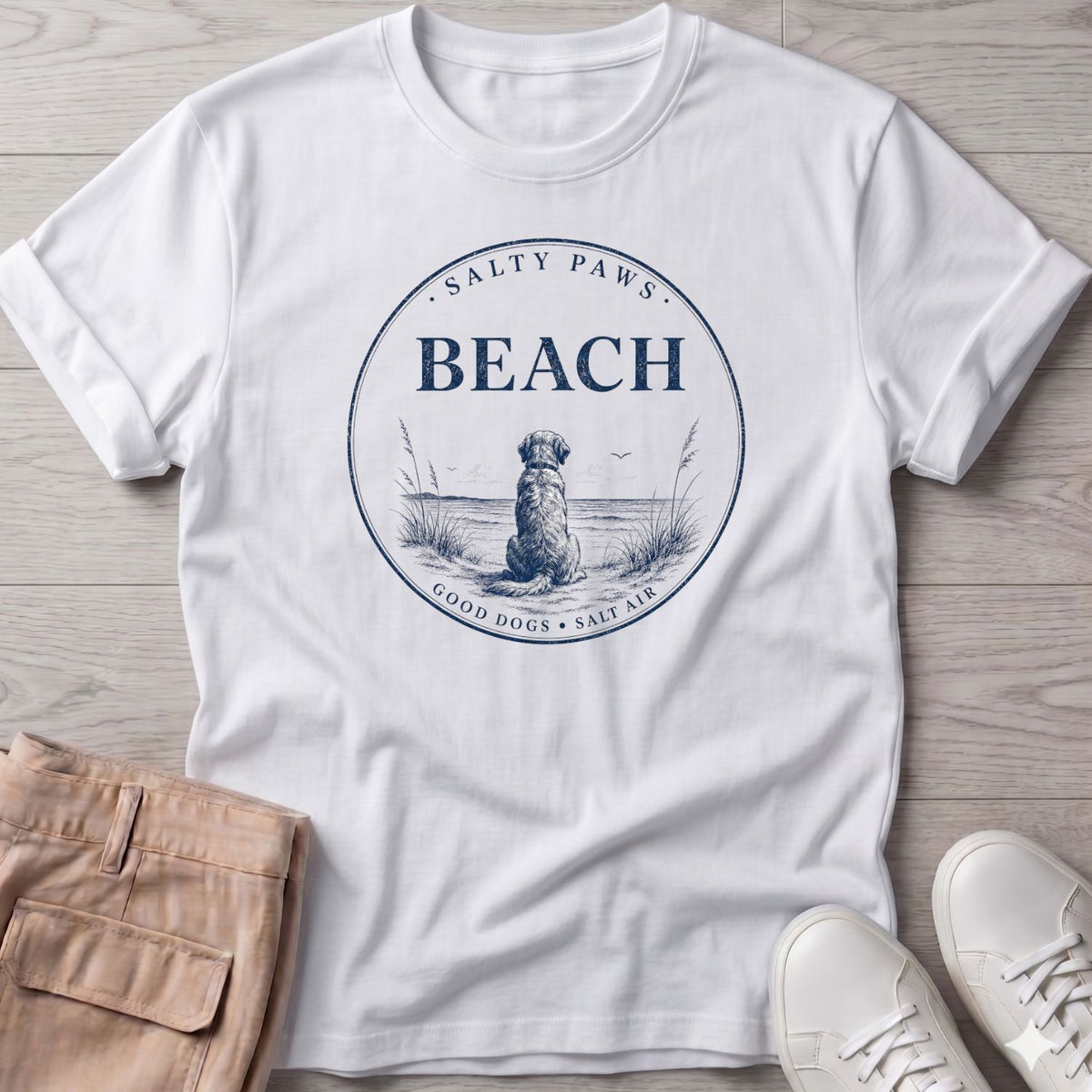 Beach Good Dogs Salt Air T-Shirt in White, Salty Paws coastal t-shirt