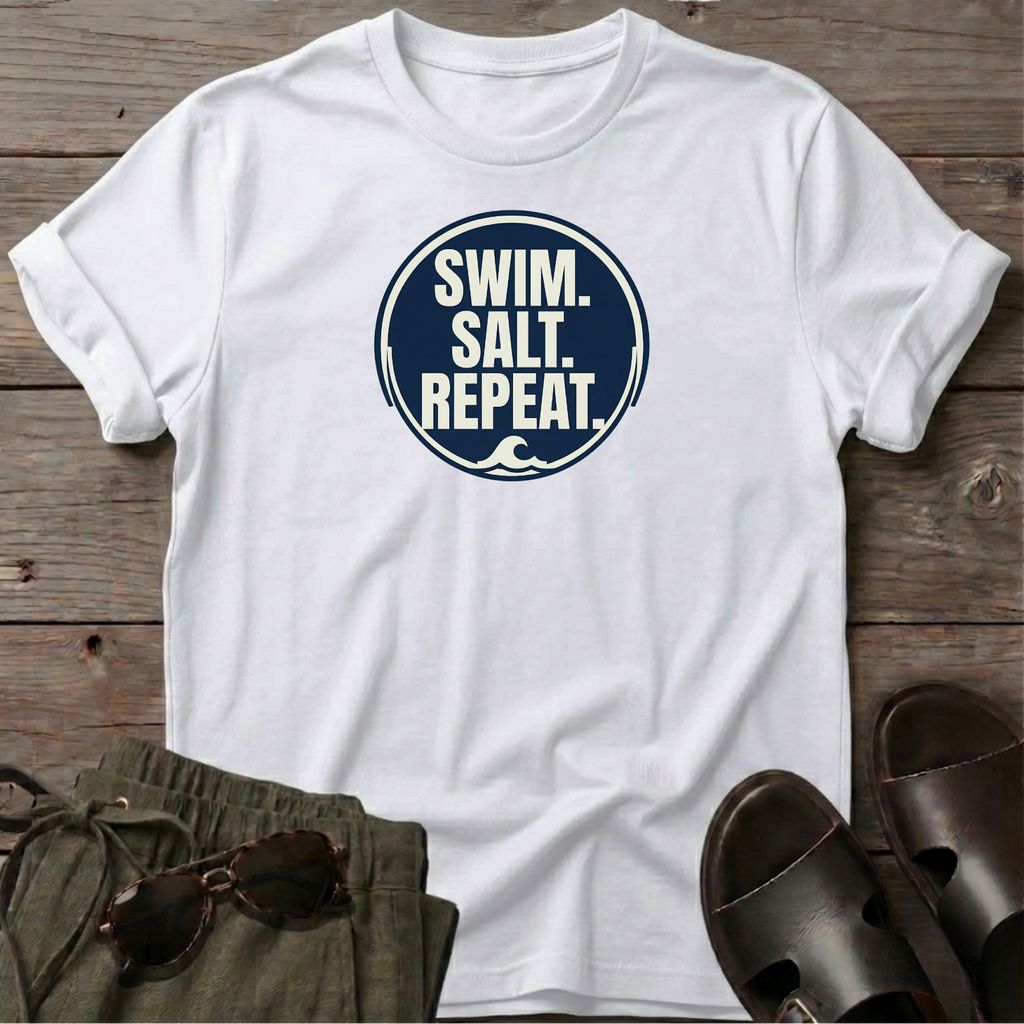 Swim Salt Repeat Beach Ocean Line Art Tee