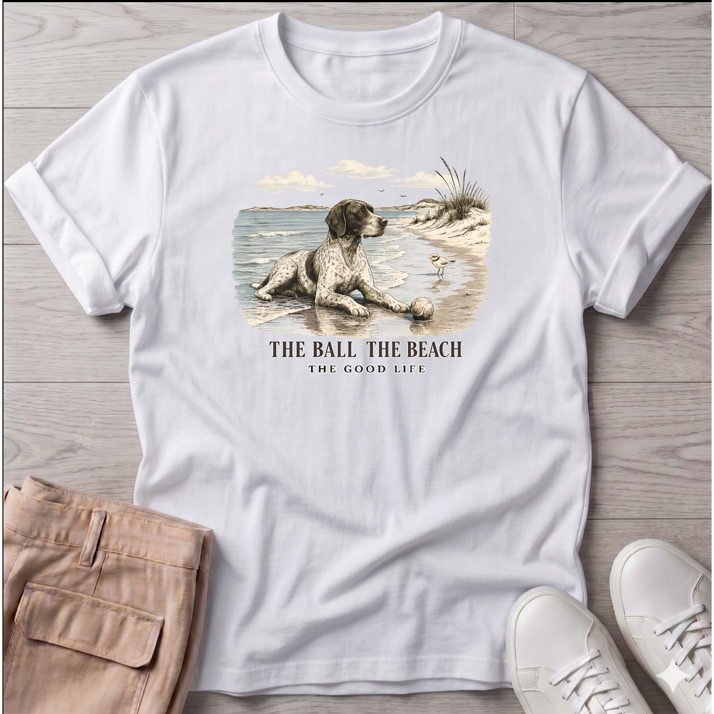 Ball Beach & Shorthair Pointer Dog T-Shirt