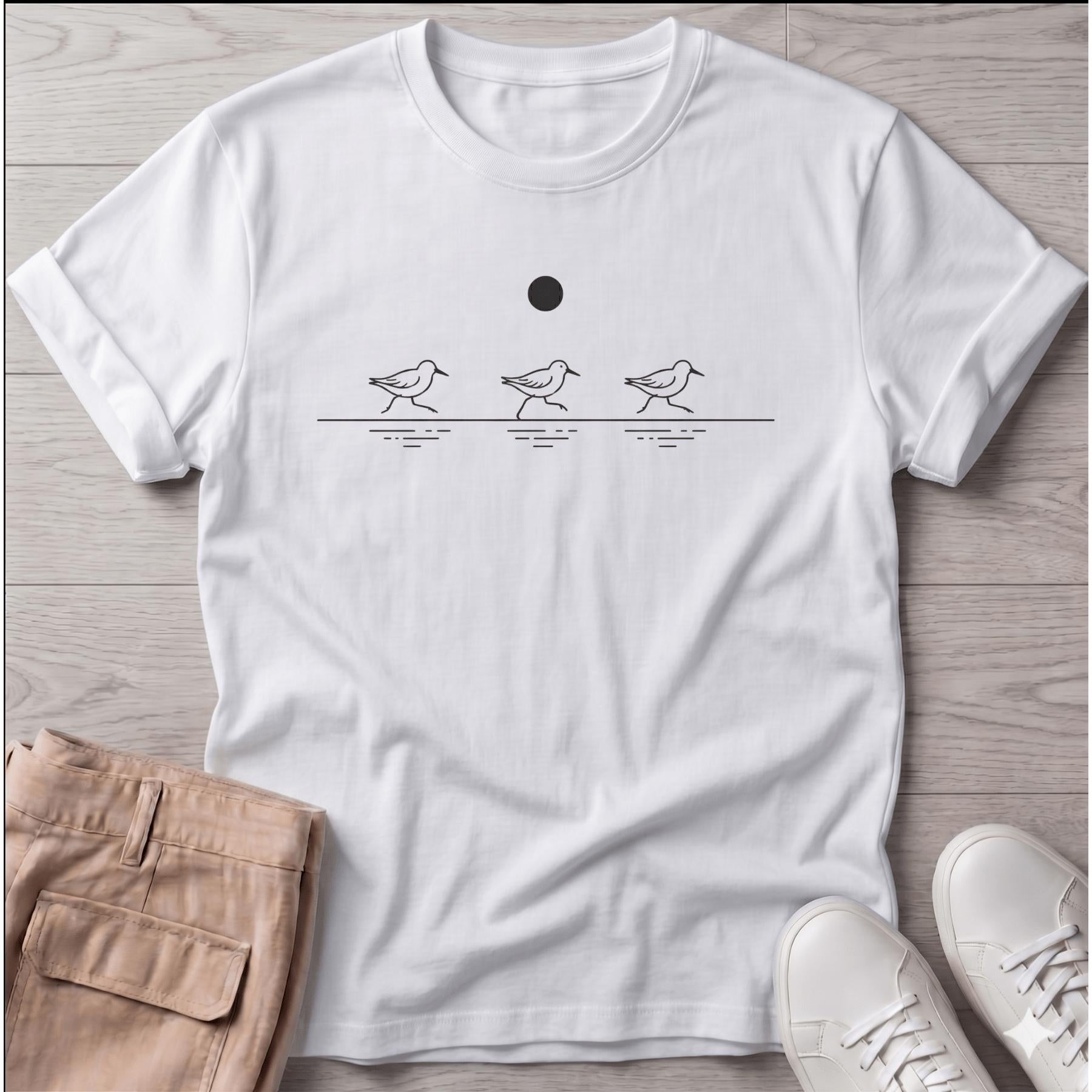 3 Little Sandpipers Line Art Tee - coastal bird graphic t-shirt, Salty Paws