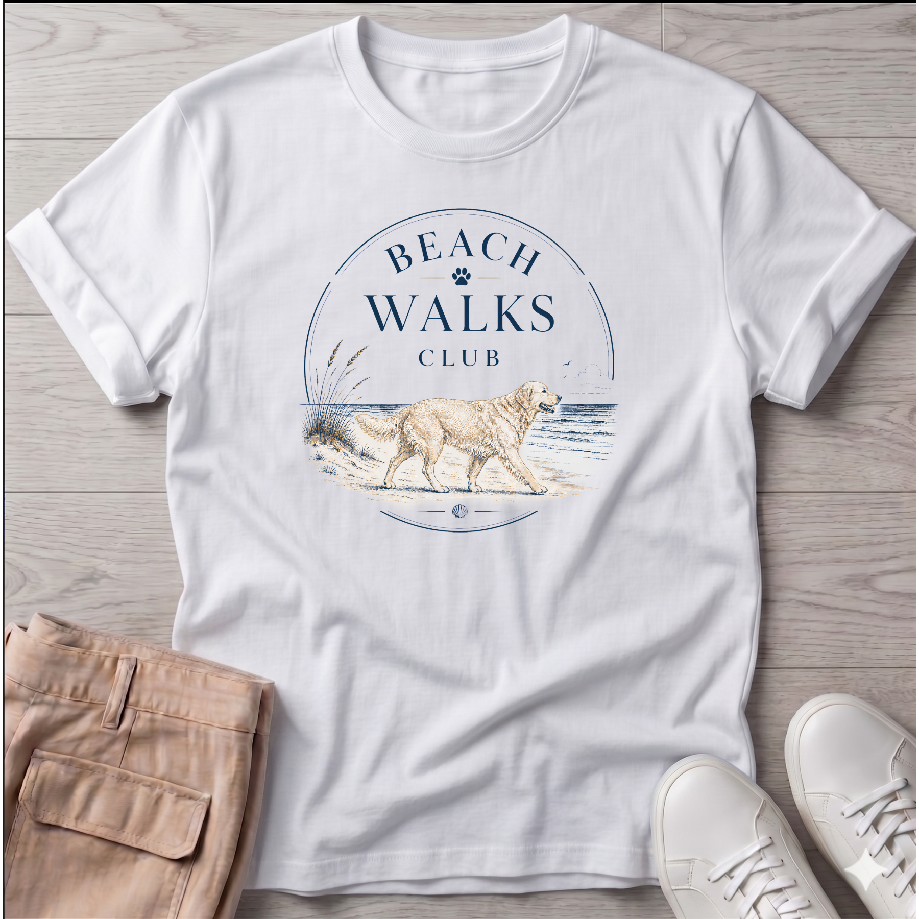 Beach Walk Golden Retriever T-Shirt