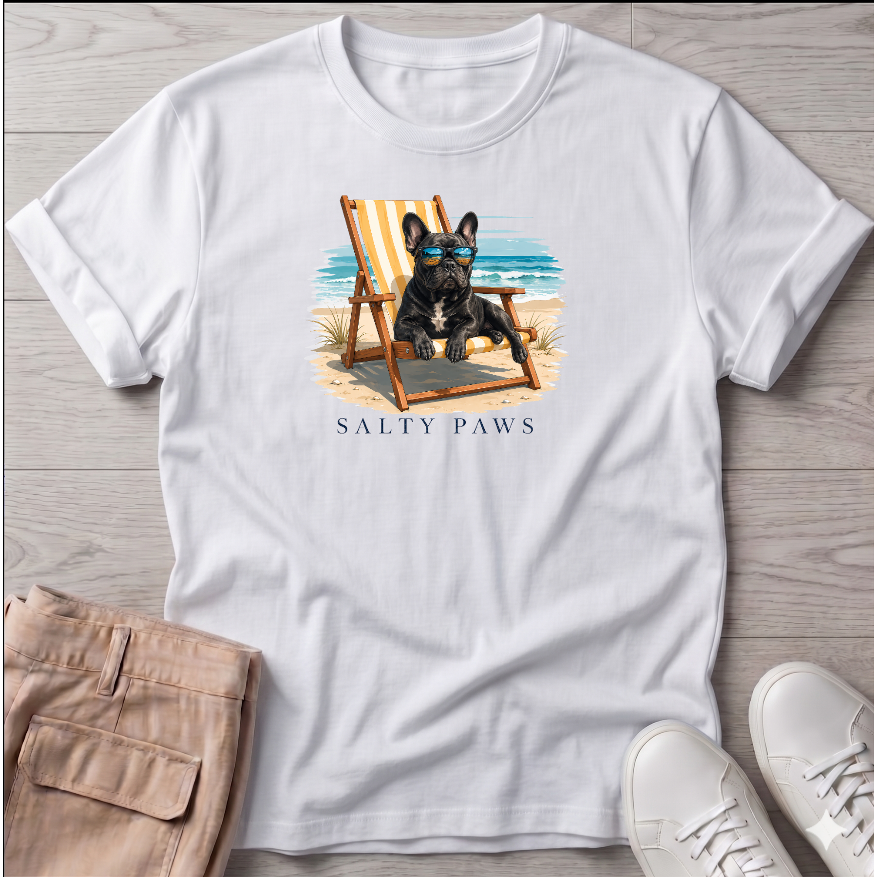 Frenchie Beach Chair Dog T-Shirt