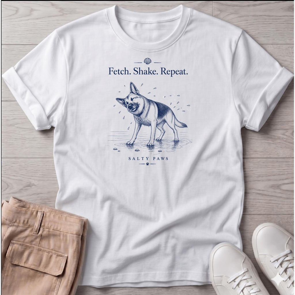 Shepherd Fetch. Shake. Repeat. Dog T-Shirt