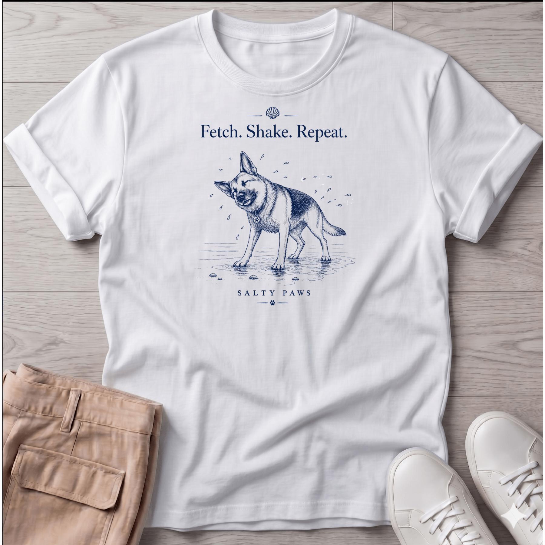 Shepherd Fetch. Shake. Repeat. Dog T-Shirt