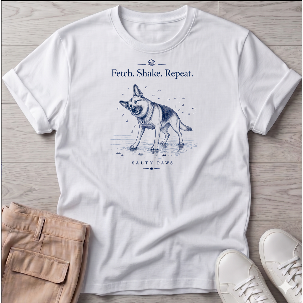 Shepherd Fetch. Shake. Repeat. Dog T-Shirt