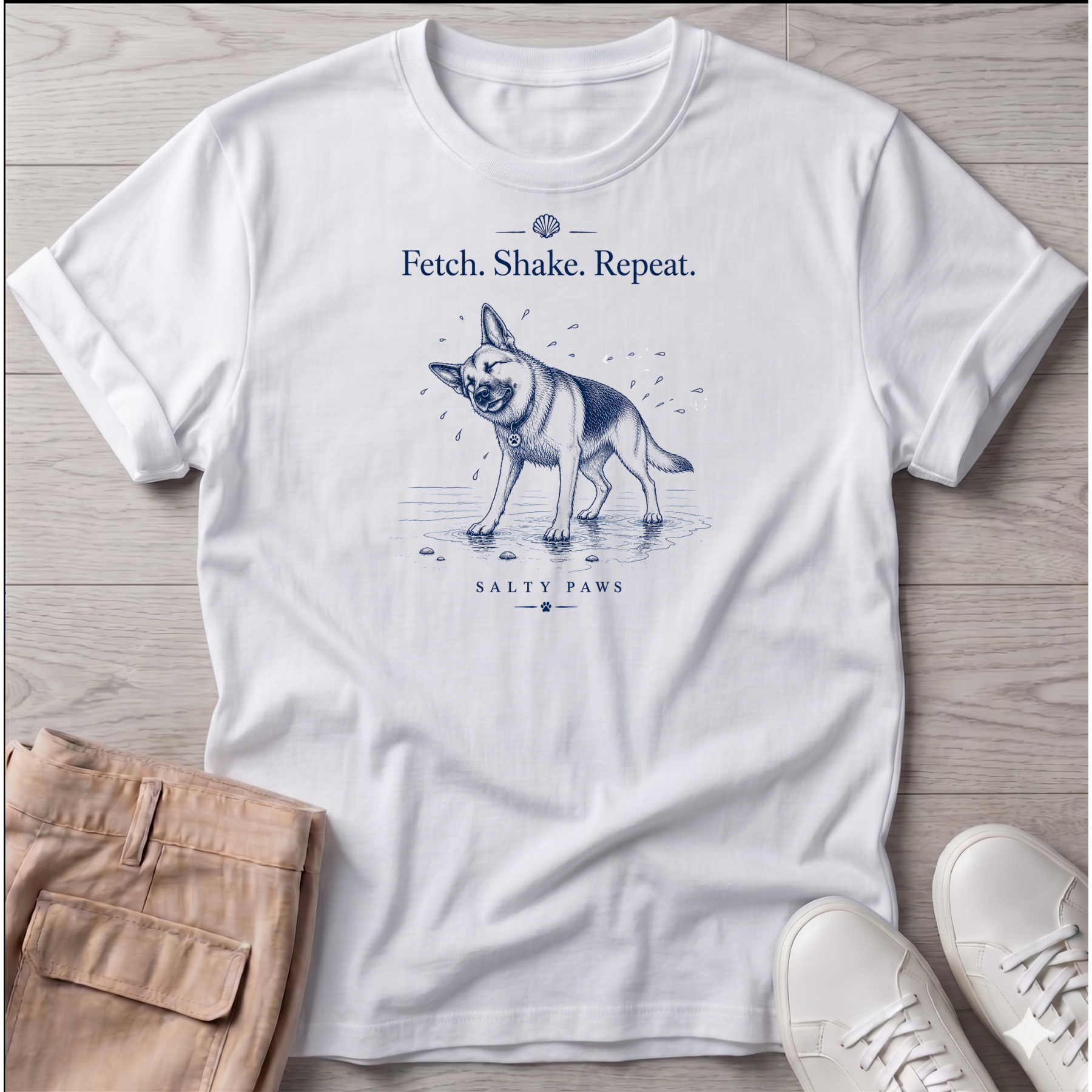 Shepherd Fetch. Shake. Repeat. Dog T-Shirt