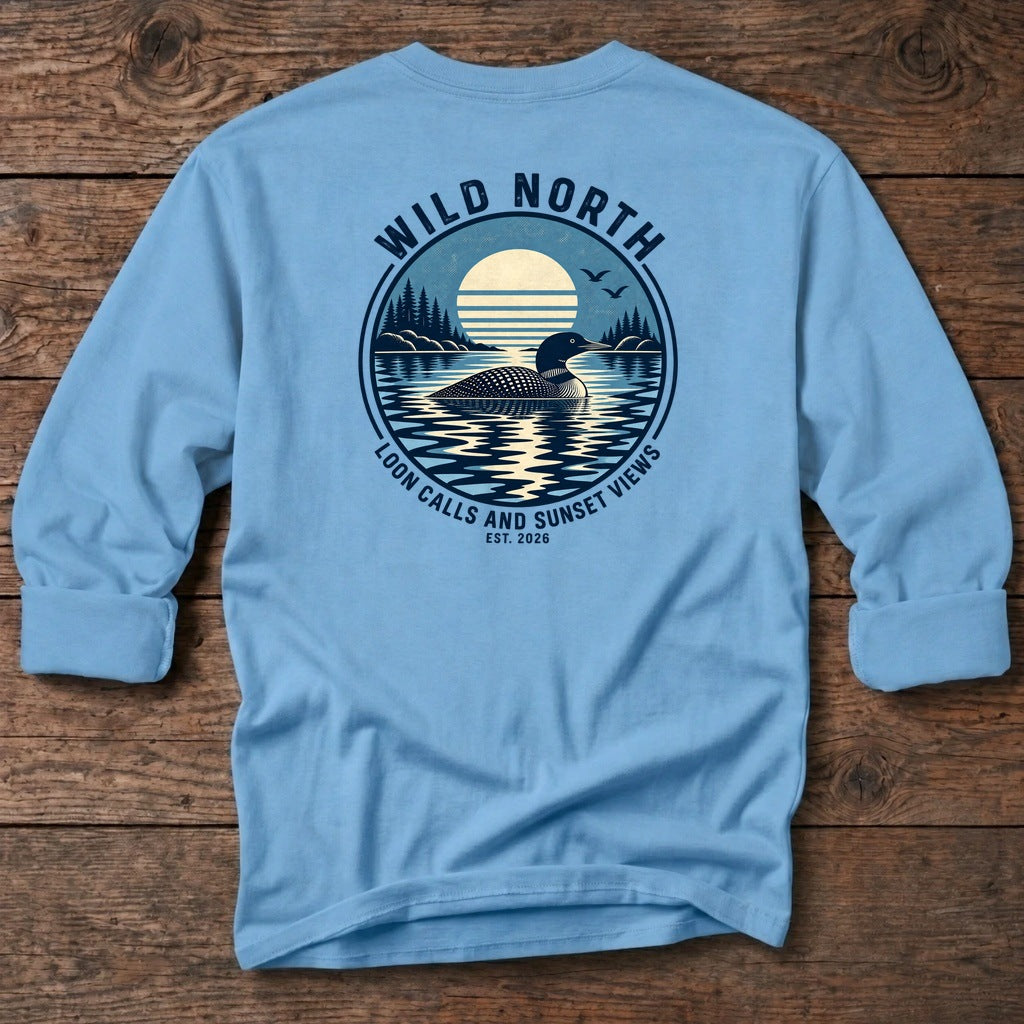 Wild North Loon Back Design long sleeve in Carolina Blue