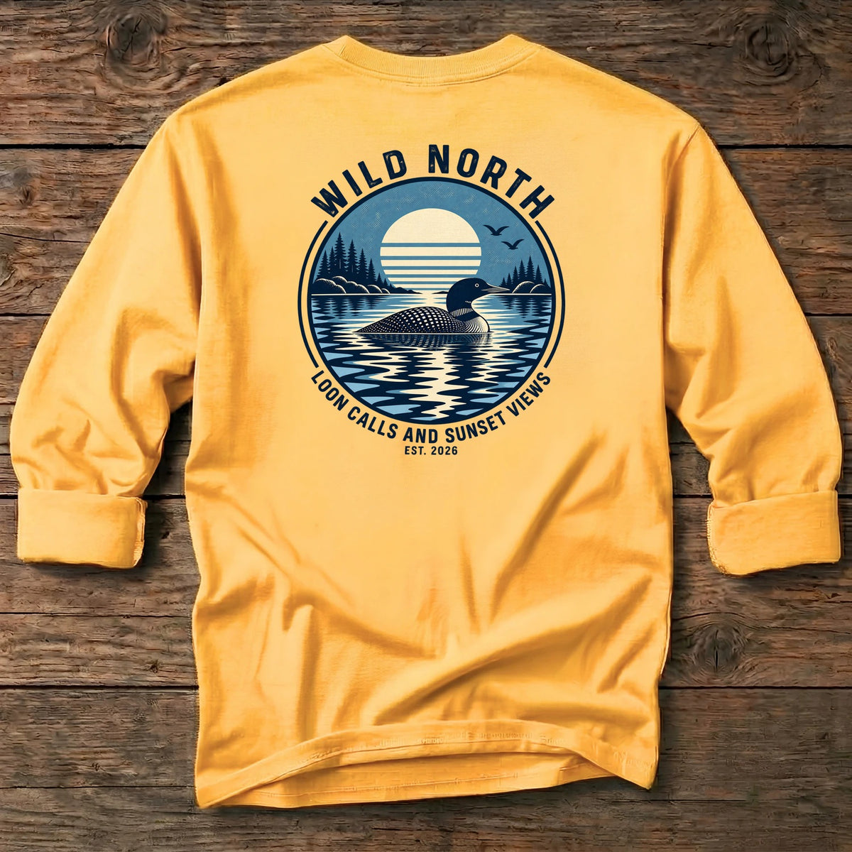 Wild North Loon Back Design long sleeve in Gold