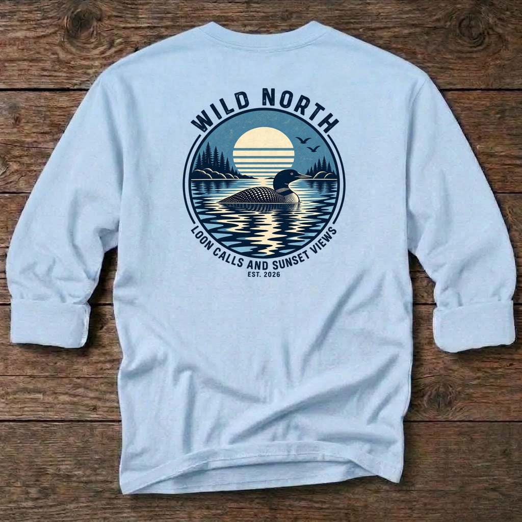 Wild North Loon Back Design long sleeve in Light Blue
