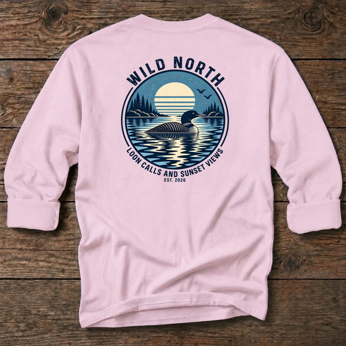 Wild North Loon Back Design long sleeve in Light Pink