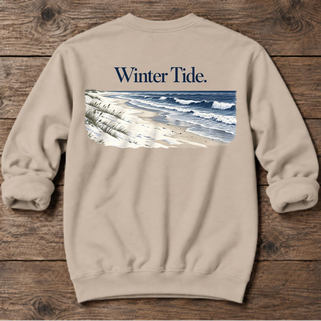 Winter Tide Back Design Midweight Sweatshirt in Sand, Salty Paws coastal sweatshirt