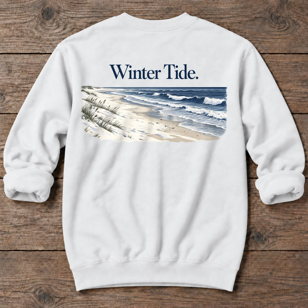 Winter Tide Back Design Midweight Sweatshirt in White, Salty Paws coastal sweatshirt